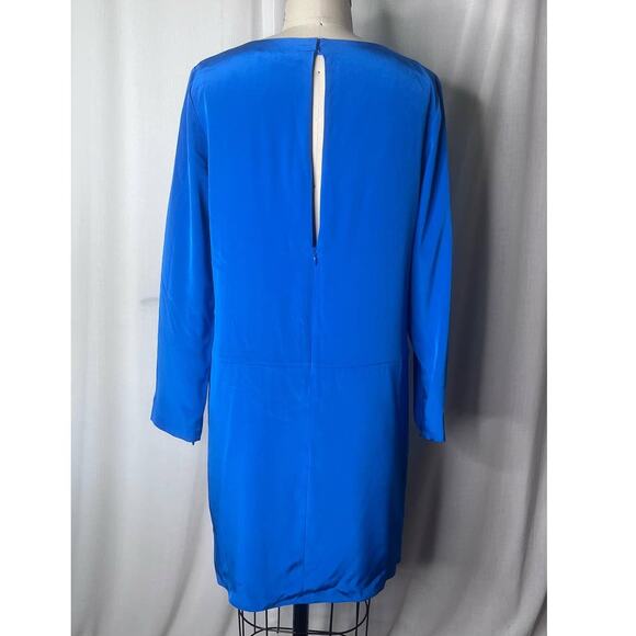 Tibi Blue Silk Long Sleeve Mini Shift Dress Size 6 - Picture 2 of 7